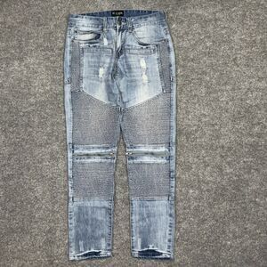 CJ BLACK Premium Jeans Mens Size 28 Blue Denim Skinny Flex Zipper Accents Moto